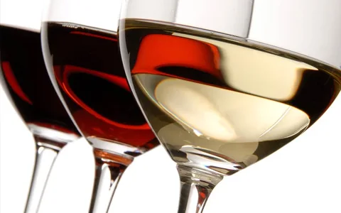 Glasses of red and white wine.